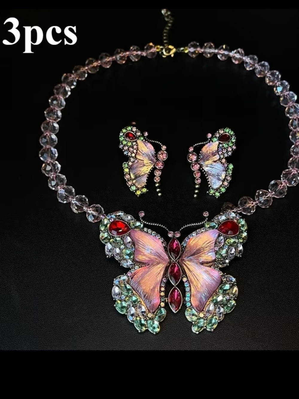 Iridescent Pink Butterfly Crystal Necklace & Earring Set. Absolutely Gorgeous!!